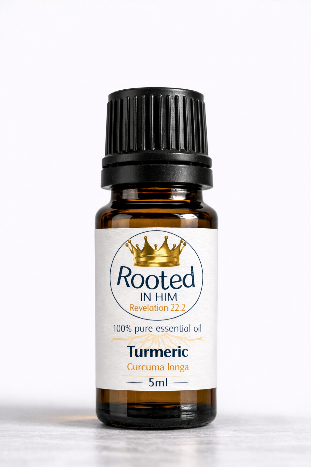 turmeric essential oil 5ml amber bottle rooted in him